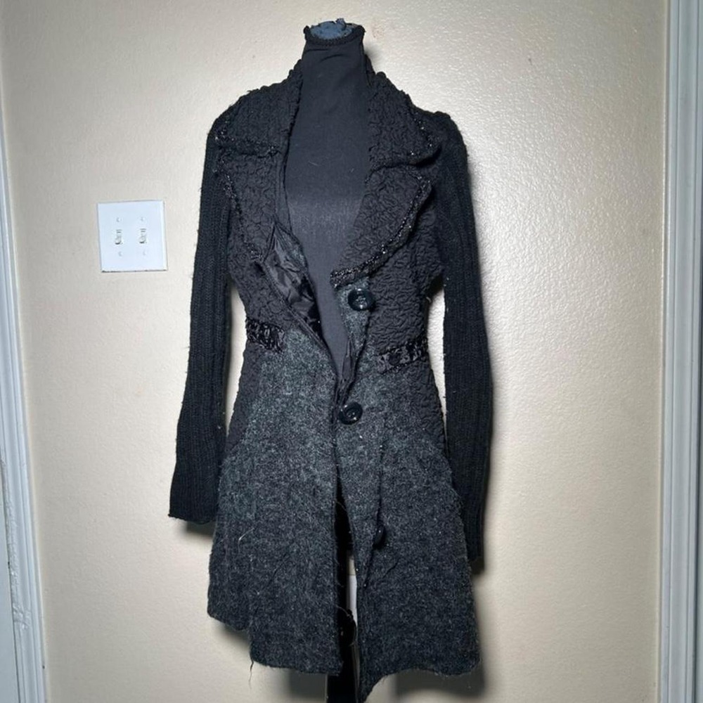 Slani Vampirecore Dark Romantic Beaded Longline Gothic Wool Blend Coat Black M